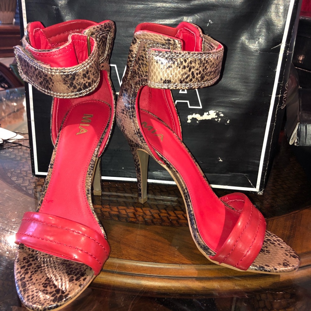 MIA RED BELLY SNAKE SKIN HEEL